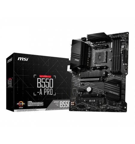 MSI B550-A PRO, Socket AM4, AMD B550, Dual 4xDDR4-4400+, APU AMD graphics, HDMI, DP, 2xPCIe4.0 X16, 6xSATA3, RAID, 2xM.2 Gen4.0 x4, 2xPCIe X1, ALC897 HDA, 1xGbE LAN , 2xUSB3.2Gen2(Type A+C), 5xUSB3.2(1xTypeC+4xTypeA), RGB Mystic Light, ATX
