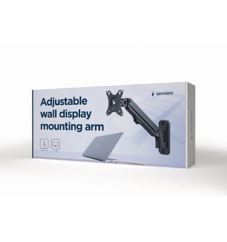 Monitor wall mount arm for 1 monitor up to 27”  Gembird MA-WA1-01, Adjustable wall display mounting arm (rotate, tilt, swivel),  VESA 75/100, up to 9 kg, black