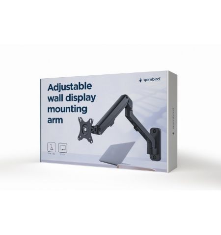 Monitor wall mount arm for 1 monitor up to 27”  Gembird MA-WA1-02, Adjustable wall display mounting arm (rotate, tilt, swivel),  VESA 75/100, up to 9 kg, black