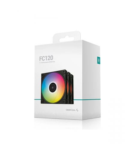 120mm Case Fan - DEEPCOOL ”FC120 - 3 IN 1”, 3x A-RGB LED Fans, 120x120x25 mm, 500~1800 RPM±10%, 61.91 CFM, <28 dB(A), 4-pin PWM, Hydro Bearing, 3-pin(+5V-D-G), Black