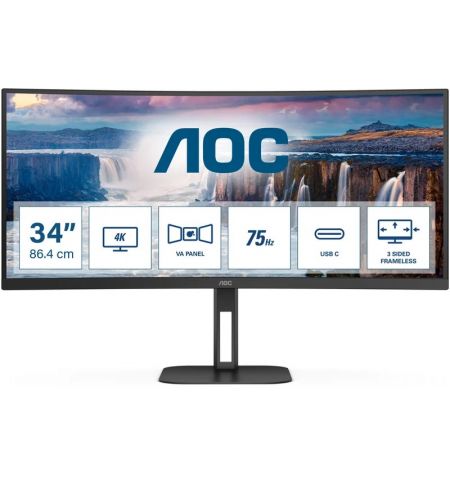 34.0” Монитор AOC CU34V5C/BK/ Curved/ 1ms/ 21:9/ 4K/ Black