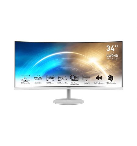 34.0” Монитор MSI PRO MP341CQW/ Curved/ 4K/ 21:9/ 1ms/ 100Hz/ White