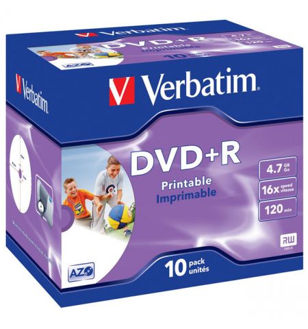 Verbatim DataLifePlus DVD+R AZO 4.7GB 16X WIDE PRINTABLE SURFACE - Jewel Case 10pcs.