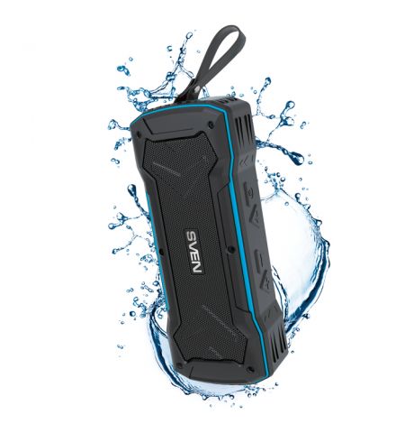 SVEN PS-220 Black-Blue, Bluetooth Waterproof Portable Speaker, 10W RMS, Water protection (IPx5), Support for iPad & smartphone, FM tuner, USB & microSD, Power Bank function, built-in lithium battery -1200 mAh, ability to control the tracks, AUX stereo inp