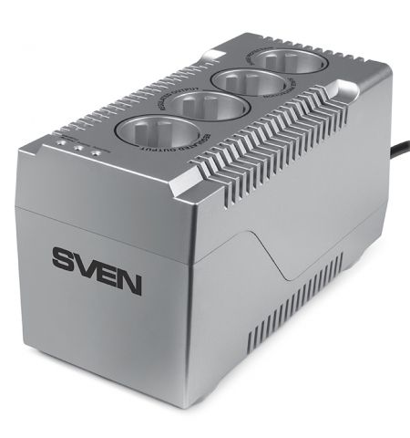 SVEN VR-F1000, 320W, Automatic Voltage Regulator, 4x Schuko outlets, Input voltage: 180-285V, Output voltage: 230V ± 10%, input and output voltage digital indicator on the front panel, Power supply delay function, metal body, Black