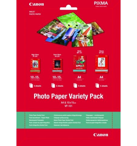 Hartie foto Canon Variety Pack VP101S (Glossy Photo paper 10x15 (10 sheets) + Semi-Gloss 10x15 (5 sheets) + Glossy II Photo paper 10x15 (5 sheets)