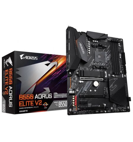 GIGABYTE B550 AORUS Elite V2, Socket AM4, AMD B550, 12+2Phases, Dual 4xDDR4-4733, APU AMD graphics, HDMI, DP, 3xPCIe 4.0 X16, 4xSATA3, RAID, 2xM.2PCIe 4.0, 1xPCIeX1, ALC1220 HDA, SPDIF, 2.5GbE LAN, 2xUSB3.2 Gen2, 6xUSB3.2, RGB Fusion 2.0, ATX