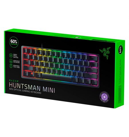 RAZER Huntsman Mini Gaming Keyboard, 60% Form Factor, Clicky Optical Switch - Red, Doubleshot PBT Keycaps With Side-Printed Secondary Functions-  RU Layout