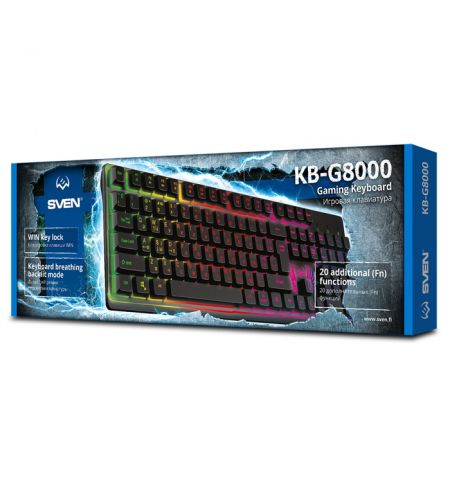 SVEN KB-G8000 Gaming Keyboard, membrane with tactile feedback,105 keys, 20 Fn-keys, Backlight, 1.8m, USB, Рус/Укр/Eng, Black