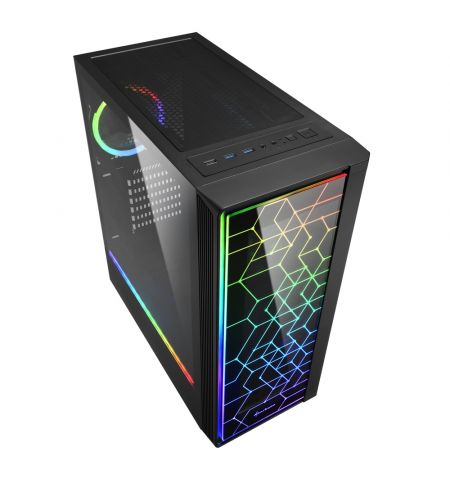 Корпус Sharkoon  RGB LIT 100 / no PSU / Side panel / 1x120mm, Rear 1x120mm A-RGB LED, 2xARGB LED Strip / ATX / Black Корпус Sharkoon  RGB LIT 100 / no PSU / Side panel / 1x120mm, Rear 1x120mm A-RGB LED, 2xARGB LED Strip / ATX / Black