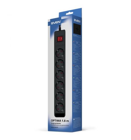 Фильтр сетевой SVEN Optima / 6 Sockets with children protection / 3m / Wall mountable / Black