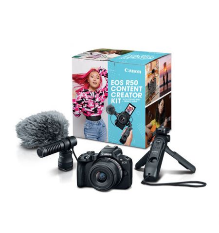 Безерккальная камера Canon EOS R50 18-45 Content Creator Kit (камера+объектив+микрофон+штатив+карта памяти) (5811C036)