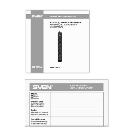 Фильтр сетевой SVEN Optima / 6 Sockets with children protection / 1,8m / Wall mountable / Black