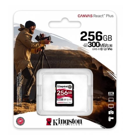 Карта памяти SD Kingston Canvas React Plus V90/ UHS-II/ 300MBps/ 256GB