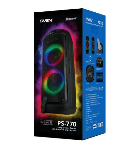 Портативная Колонка SVEN PS-770 Black / 100W / Bluetooth / FM tuner / USB / microSD