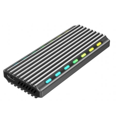 USB enclosure for M.2 NVMe drives, USB 3.1 gen 2 (10 Gbps), RGB LED backlight, aluminum, support: M.2 of 22 mm 2230, 2242, 2262, 2280, SATA and NVMe; M-, B-, M+B key, 0.20m cable USB-C/A