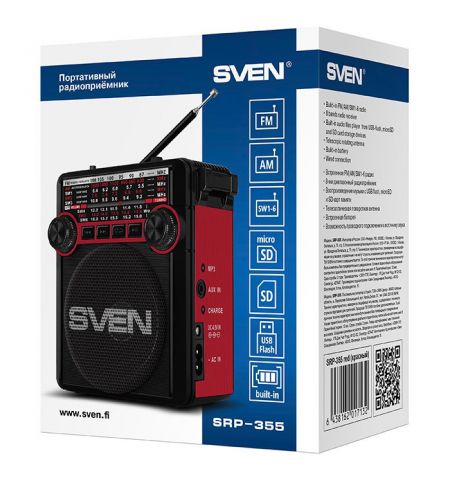 Колонка Портативная SVEN SRP-355, Black / 3W / Bluetooth / FM/AM/SW Radio / USB / microSD