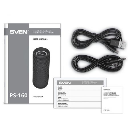 Колонка Портативная SVEN PS-160, Black / 12W / Bluetooth / FM / USB / microSD / 1200mA*h