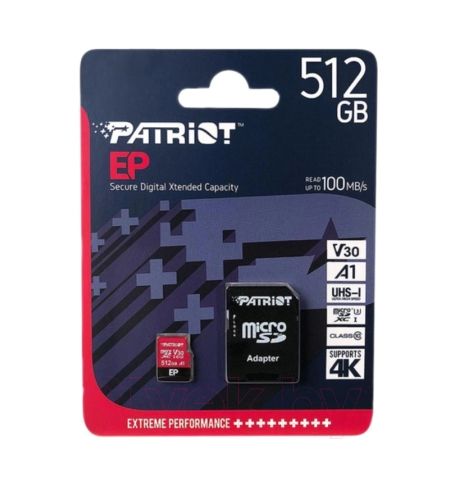 Карта памяти microSD Patriot EP Series V30/ 90Mbps/ 512GB + SD adapter