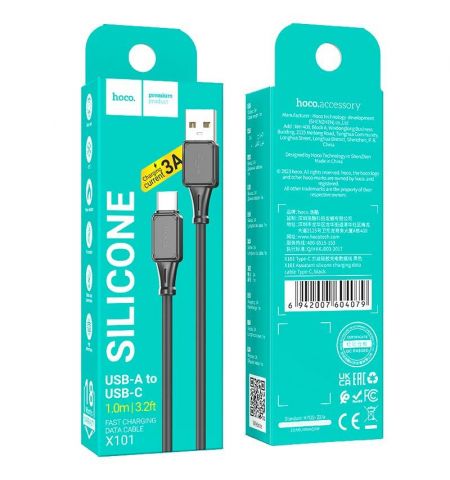 Кабель USB на USB-C HOCO “X101 Assistant” / 1m / Silicone / up to 3A / Black