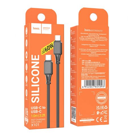 Кабель Type-C на Type-C HOCO “X101 Assistant” / 1m / Silicone / 60W / up to 3A / Black
