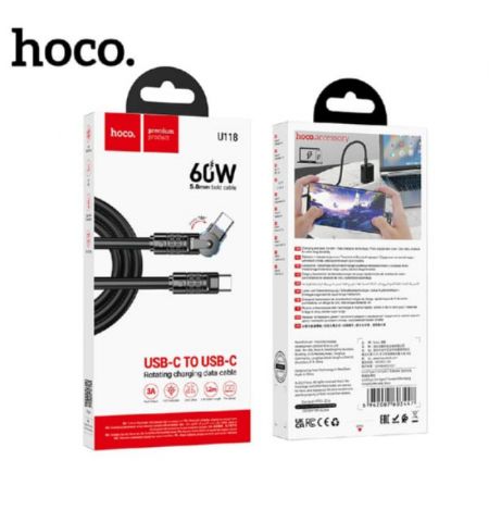 Кабель Type-C на Type-C HOCO “U118 Triumph” / 1.2m / Zinc alloy / 60W / up to 3A / Black