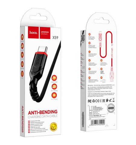 Кабель USB на Type-C HOCO “X59 Victory” / 1m / Woven nylon / up to 3A / Black