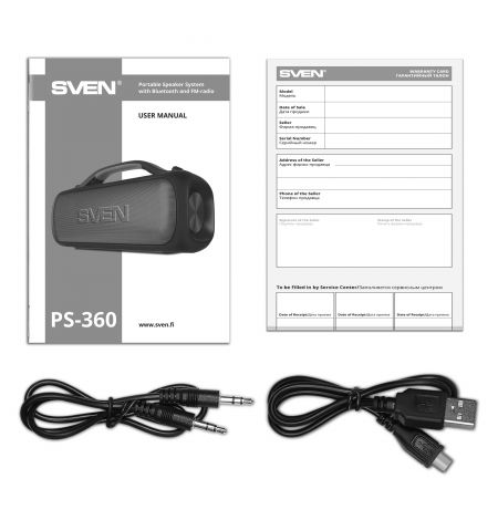 Портативная Колонка SVEN PS-360 Black / 24W / Bluetooth / FM tuner / USB / microSD