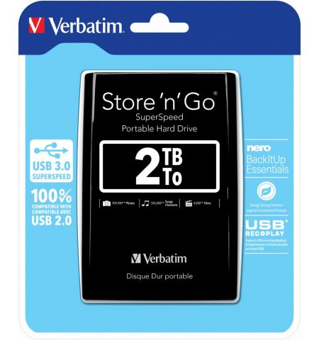 2.5” Внешний HDD Verbatim Store 'n' Go G1 / USB3.0 / 2.0TB / Black
