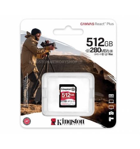 Карта памяти SD Kingston Canvas React Plus V60/ UHS-II/ 280MBps/ 512GB Карта памяти SD Kingston Canvas React Plus V60/ UHS-II/ 280MBps/ 512GB