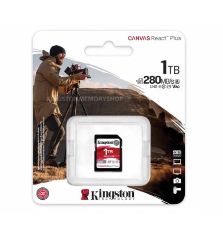 Карта памяти SD Kingston Canvas React Plus V60/ UHS-II/ 280MBps/ 1.0TB Карта памяти SD Kingston Canvas React Plus V60/ UHS-II/ 280MBps/ 1.0TB