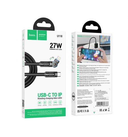 Кабель Type-C на Lighning HOCO “U118 Triumph” / 1.2m / Zinc alloy / 27W / Black