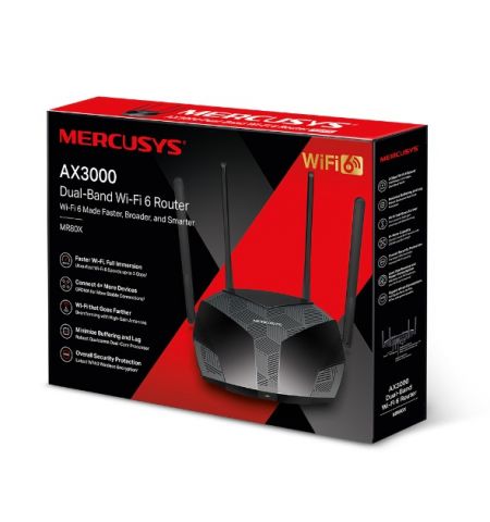 Wi-Fi роутер MERCUSYS MR80X / AX3000 Dual Band / Wi-Fi6 / Gigabit / 1WAN+3LAN / 4 external antennas Wi-Fi роутер MERCUSYS MR80X / AX3000 Dual Band / Wi-Fi6 / Gigabit / 1WAN+3LAN / 4 external antennas