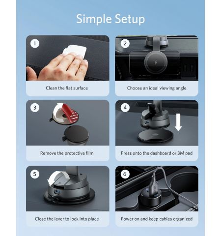 Автомобильное зарядное устройство Anker 613 Magnetic Wireless Charger MagGo / black