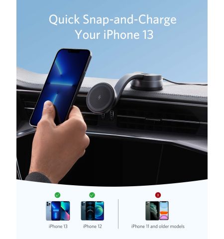 Автомобильное зарядное устройство Anker 613 Magnetic Wireless Charger MagGo / black
