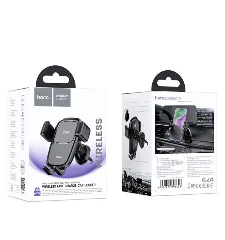 Автомобильный держатель  HOCO HW1 Pro, Wireless Fast Charging Car Holder, Wireless output: 5W / 7.5W / 10W / 15W, Air Outlet, Black