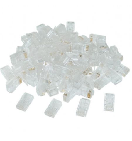 RJ45 Modular Plug LC-8P8C-002/100, Modular plug 8P8C for solid CAT6 LAN cable, 30u” gold plated, 100 pcs/bag