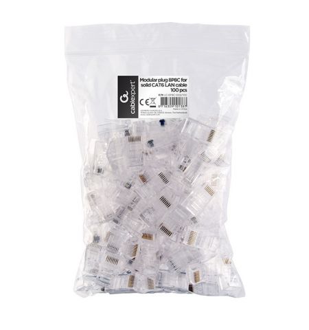RJ45 Modular Plug LC-8P8C-002/100, Modular plug 8P8C for solid CAT6 LAN cable, 30u” gold plated, 100 pcs/bag