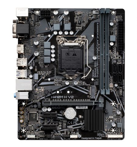 GIGABYTE H410M H V2, Socket 1200, Intel® H470 (10th Gen CPU), Dual 2xDDR4-2933, CPU Intel graphics, VGA, HDMI, 1xPCIe X16, 4xSATA3, RAID, 1xM.2, 2xPCIe X1, ALC887 HDA, GbE LAN, 4xUSB3.2, RGB Led, mATX