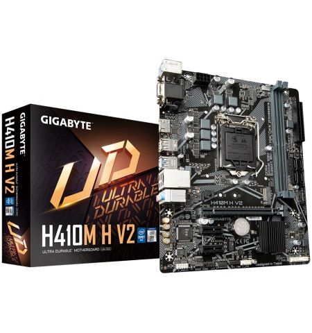 GIGABYTE H410M H V2, Socket 1200, Intel® H470 (10th Gen CPU), Dual 2xDDR4-2933, CPU Intel graphics, VGA, HDMI, 1xPCIe X16, 4xSATA3, RAID, 1xM.2, 2xPCIe X1, ALC887 HDA, GbE LAN, 4xUSB3.2, RGB Led, mATX
