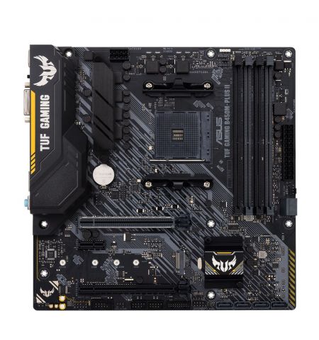 ASUS TUF GAMING B450M-PLUS II, Socket AM4, AMD B450, Dual 4xDDR4-4400, APU AMD graphics, DVI, HDMI, 2xPCIe X16, 6xSATA3, RAID, 1xM.2, ALC897 HDA 7.1, 1xPCIe X1, 1GbE LAN, 1xUSB3.2Gen2, 5xUSB3.1 (1xType-C & 4xType-A), Aura Sync RGB, TUF comp, 24/7, mATX