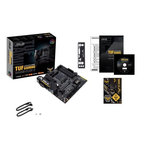 ASUS TUF GAMING B450M-PLUS II, Socket AM4, AMD B450, Dual 4xDDR4-4400, APU AMD graphics, DVI, HDMI, 2xPCIe X16, 6xSATA3, RAID, 1xM.2, ALC897 HDA 7.1, 1xPCIe X1, 1GbE LAN, 1xUSB3.2Gen2, 5xUSB3.1 (1xType-C & 4xType-A), Aura Sync RGB, TUF comp, 24/7, mATX