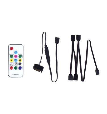 XILENCE LQZ.ARGB_Set Cable (XZ171), Cooling Control Set for  ARGB components: 5V D/P 3PIN connections, 1 x Receiver, 1 x Remote Controller, 1x 1 to 4 ARGB Splitter