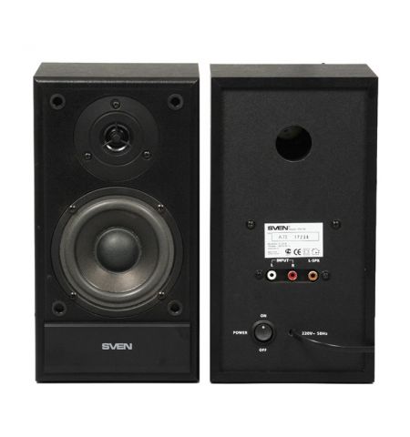SVEN SPS-702 Black leather,  2.0 / 2x20W RMS, Control unit on the front panel, Magnetic shielding, headphone jack, wooden, (4”+3/4”)