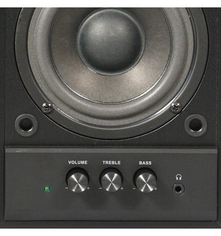 SVEN SPS-702 Black leather,  2.0 / 2x20W RMS, Control unit on the front panel, Magnetic shielding, headphone jack, wooden, (4”+3/4”)