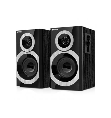 SVEN SPS-619 Black,  2.0 / 2x10W RMS, headphone jack, wooden, (3”+1”)