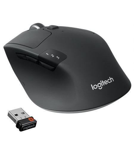 Logitech Wireless Mouse M720 Triathlon, Black, Optical Mouse, Multi-device, Hyper-fast scrolling, Switching seamlessly between 3 computers, Bluetooth Smart and 2.4GHz wireless connection, Black/White, Retail