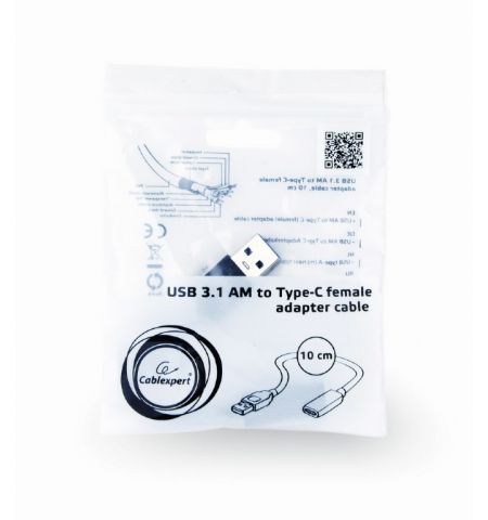 Adapter USB3.1-Type-C - Gembird  A-USB3-AMCF-01, USB 3.1 to Type-C female adapter cable, 10 cm, Black