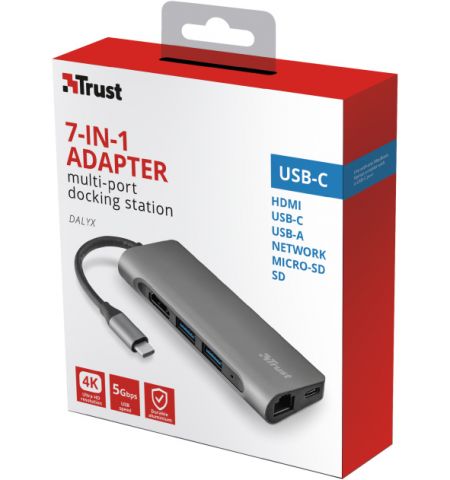 Многопортовый Адаптер Trust Dalyx/ USB-C/ 1xUSB-C/ 2xUSB-A/ HDMI/ RJ45/ SD/ microSD