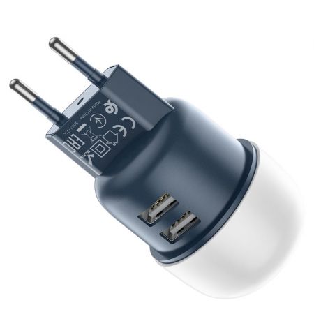 Зарядное устройство Sparkle Dual Port Night light  HOCO C87A / 2 x USB / Black